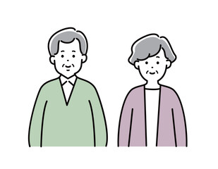 夫婦イラスト　表情　家族 　日本人　シニア 　夫婦　おしゃれ　シンプル　かわいい	