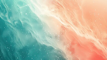 Fototapeta premium White creased texture with coral and teal gradients glowing particles and light beams