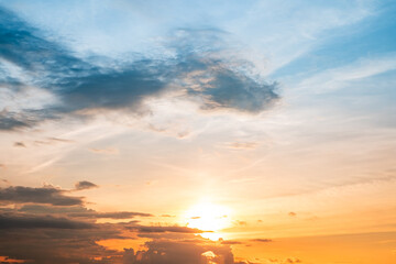 Beautiful , luxury soft gradient orange gold clouds and sunlight on the blue sky perfect for the background, take in everning,Twilight, Large size, high definition landscape photo