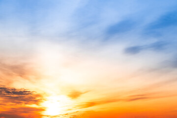 Beautiful , luxury soft gradient orange gold clouds and sunlight on the blue sky perfect for the background, take in everning,Twilight, Large size, high definition landscape photo
