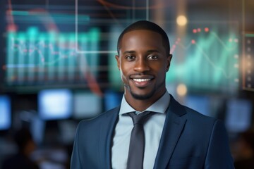 Fototapeta premium business person in a company interior with a chart background