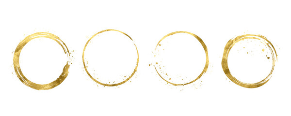 Gold Foil Frame set . Abstract gold splatter frames glitter. Gold brush stroke on transparent background.Gold brush hand drawn circle. Design elements for banner, decorations , wedding.