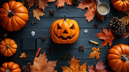 Halloween Decorations, Pumpkins and Fall Leaves