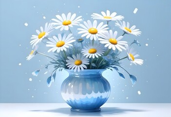 Watercolor Daisies Bouquet in a Vase Illustration with space for text