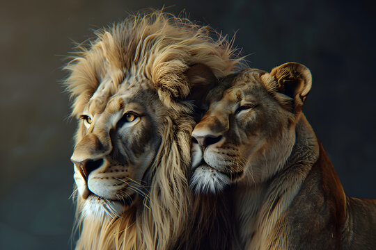 lion couple in love AI generative