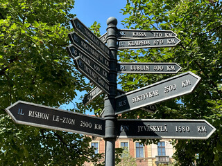 Directional road sign in Debrecen city Hungary