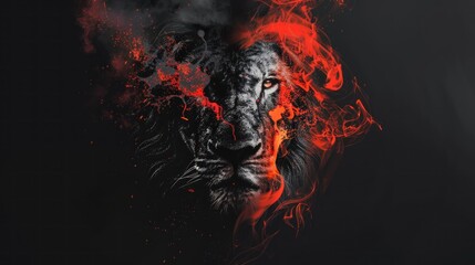 Lion's Fiery Gaze: A Digital Art