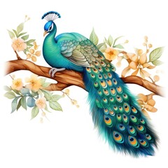 Naklejka premium Watercolor peacock sleeping animal cartoon bird.