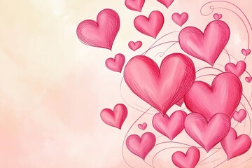 Romantic Hand-Drawn Pink Hearts on Soft Pink Background for Valentine's Day Designs