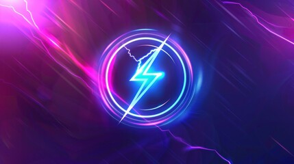 Neon Lightning Bolt in a Circular Frame