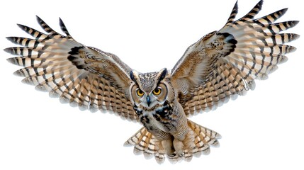 owl bird in flight on white background