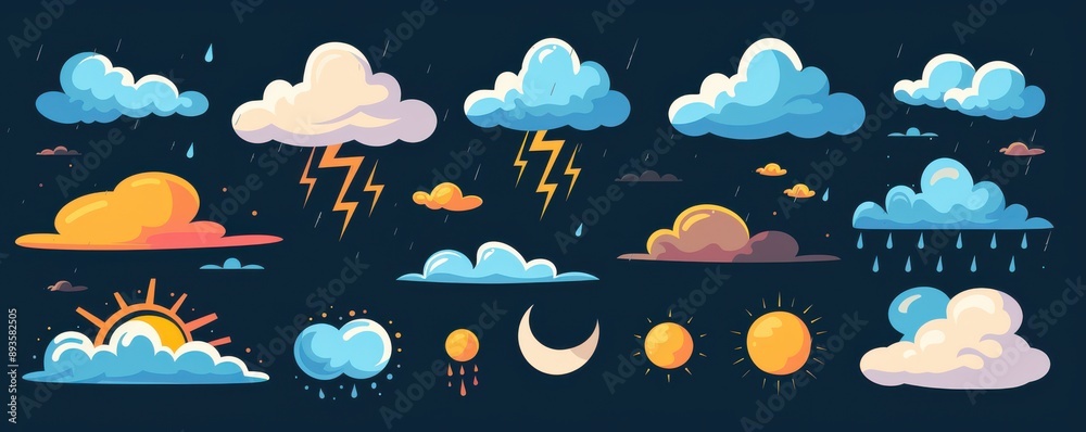Wall mural a collection of different types of clouds and weather conditions.