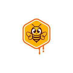 Cute friendly bee. Cartoon happy flying bee with big kind eyes. Insect character