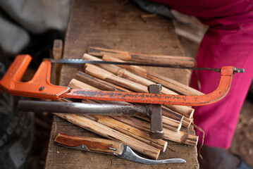 Tools for weaving canes at a craft shop in Ibadan, Oyo State, Nigeria on June 11, 2024