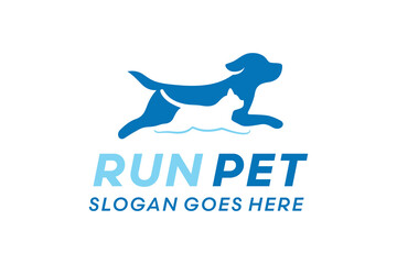 Dog and Cat Running and Jumping Silhouette Logo Design Vector Illustration.