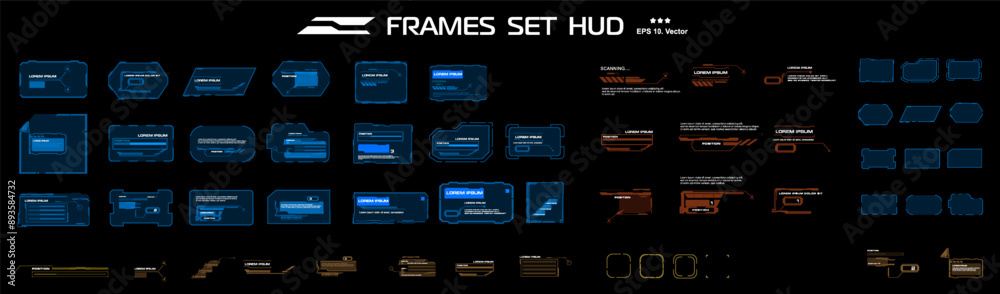 Aufkleber Big set modern frames, blocks and signs. Frame windows and boxes for HUD user interface. Frames and blocks with information. Graphic modern HUD interface elements. Vector templates with frames