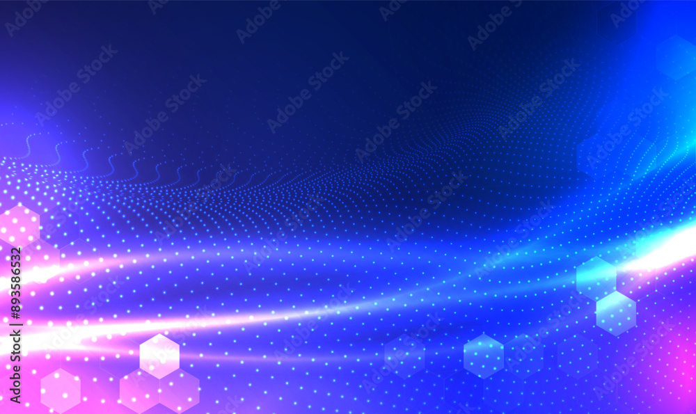 Fototapete Abstract futuristic waving particle technology background. 3d abstract sci-fi user interface concept. Hologram dynamic wave of particles. Big data visualization. Technology or Science. Vector EPS10.