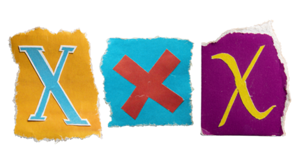 X alphabet torn from a magazine paper. Ransom note style letters.