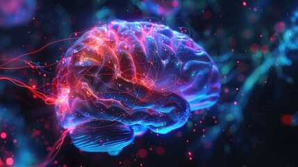 Holographic human brain with neural connections highlighted Medical