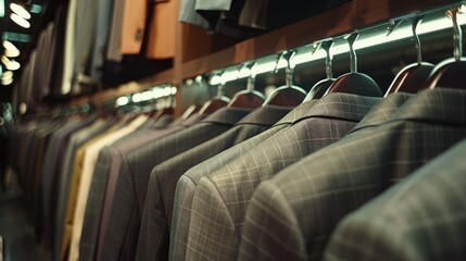 Obraz premium Inside the suit store: Rows of premium, high-end suits on hangers