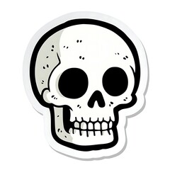 Fototapeta premium White classic skull. Cartoon Halloween sticker with white border isolated on white background. Pirate and monster stickers concept