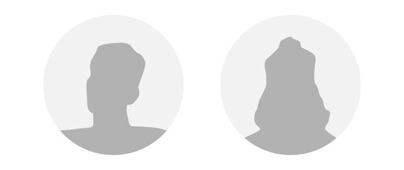 Vector flat illustration in grayscale. A man and a woman. Avatar, user profile, person icon, profile picture. Suitable for social media profiles, icons, screensavers and as a template.