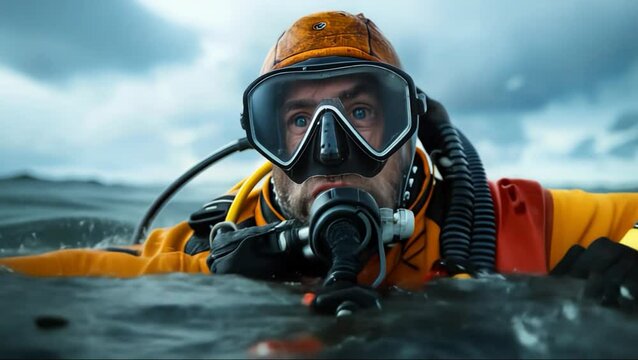 diver emerging from the sea