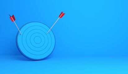 a target with two arrows planted and empty space for text - 3D rendering