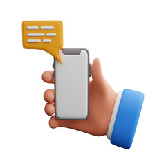 Hand Holding Phone With Chat Bubble 3d illustration