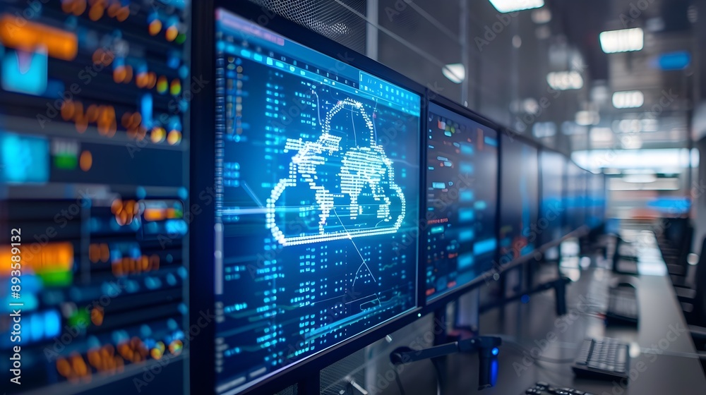 Poster cloud computing performance monitoring on multiple digital screens in it department