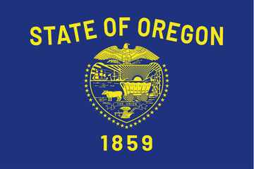 Naklejka premium Flag of Oregon, symbol of USA federal state. Full frame federal flag of Oregon features field of blue with the escutcheon from the state seal. American patriotic element detailed vector illustration