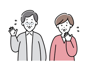 夫婦イラスト　表情　家族 　日本人　焦る　シニア 　夫婦　おしゃれ　シンプル　かわいい	