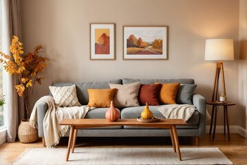 Cozy living room in autumn theme. Warm and Cozy Living Room Ideas.