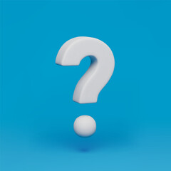 3d realistic white question mark symbol isolated on blue. FAQ, support, help, problem solution rotating sign three-dimensional rendering vector illustration