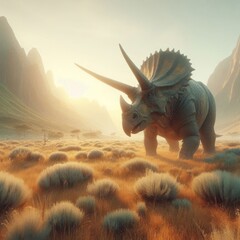 Fototapeta premium Triceratops at Sunrise