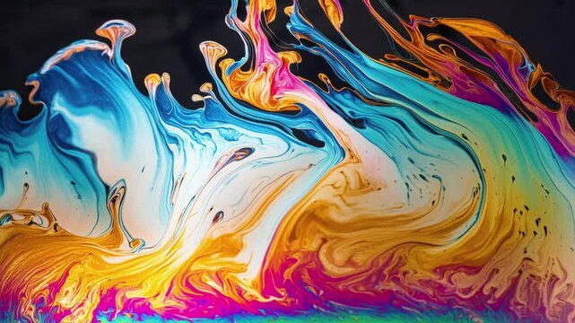 Brightly colored liquid pouring into a glass vase on a table