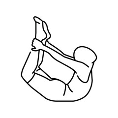 Dhanurasana (Bow Pose) line icon. A man does yoga