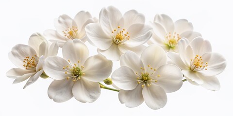 Delicate white flowers with soft petals and subtle texture isolated on a clean white background, ideal for overlay or composite designs as transparent PNG.