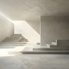 Obraz premium Minimalist Interior Design With Stairs And Sunlight