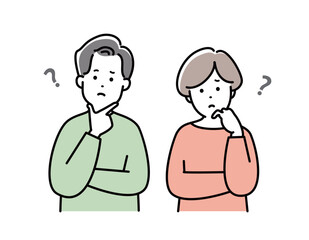 夫婦イラスト　表情　2人家族 　日本人　悩む　考える　若い　カップル　おしゃれ　シンプル　かわいい