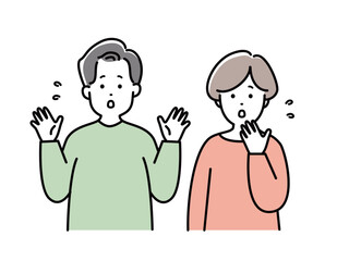 夫婦イラスト　表情　2人家族 　日本人　焦る　若い	　カップル　おしゃれ　シンプル　かわいい
