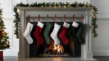 Fireplace with hanging socks During the Christmas festival
