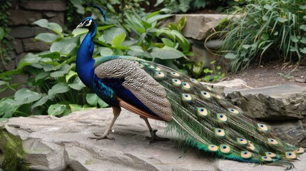 Naklejka premium Peacock with rotated tail