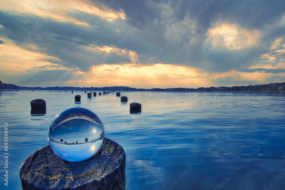 Wall mural lensball - crystal ball - background - water - concept - summer - landscape - beautiful - clouds - s