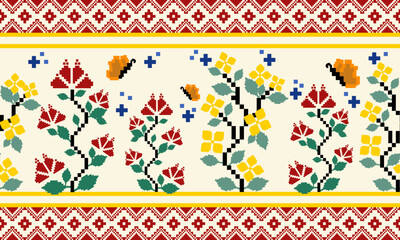 Flower garden pixel seamless pattern