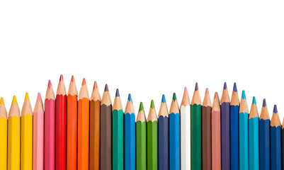 A row of colorful pencils, sharpened and ready for use. Perfect for educational materials, art projects, or back-to-school promotions. Transparent PNG for easy integration into designs.