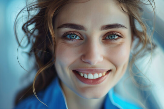 AI generated picture of young beautiful woman during appointment at dental clinic