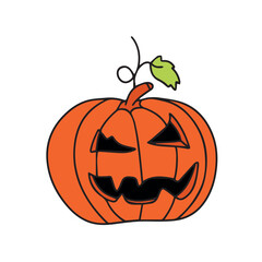 Halloween pumpkin in doodle style. Orange pumpkin with a smile for your Halloween design. Vector 