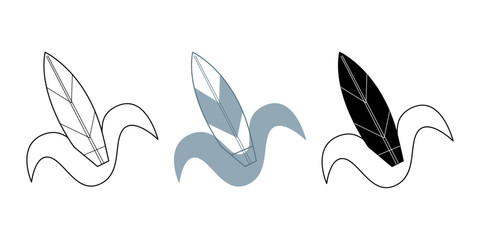 Set with surfboards on a wave. Doodle clip art for your projects.