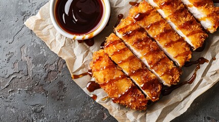 和風テーブルの上の日本のとんかつ定食